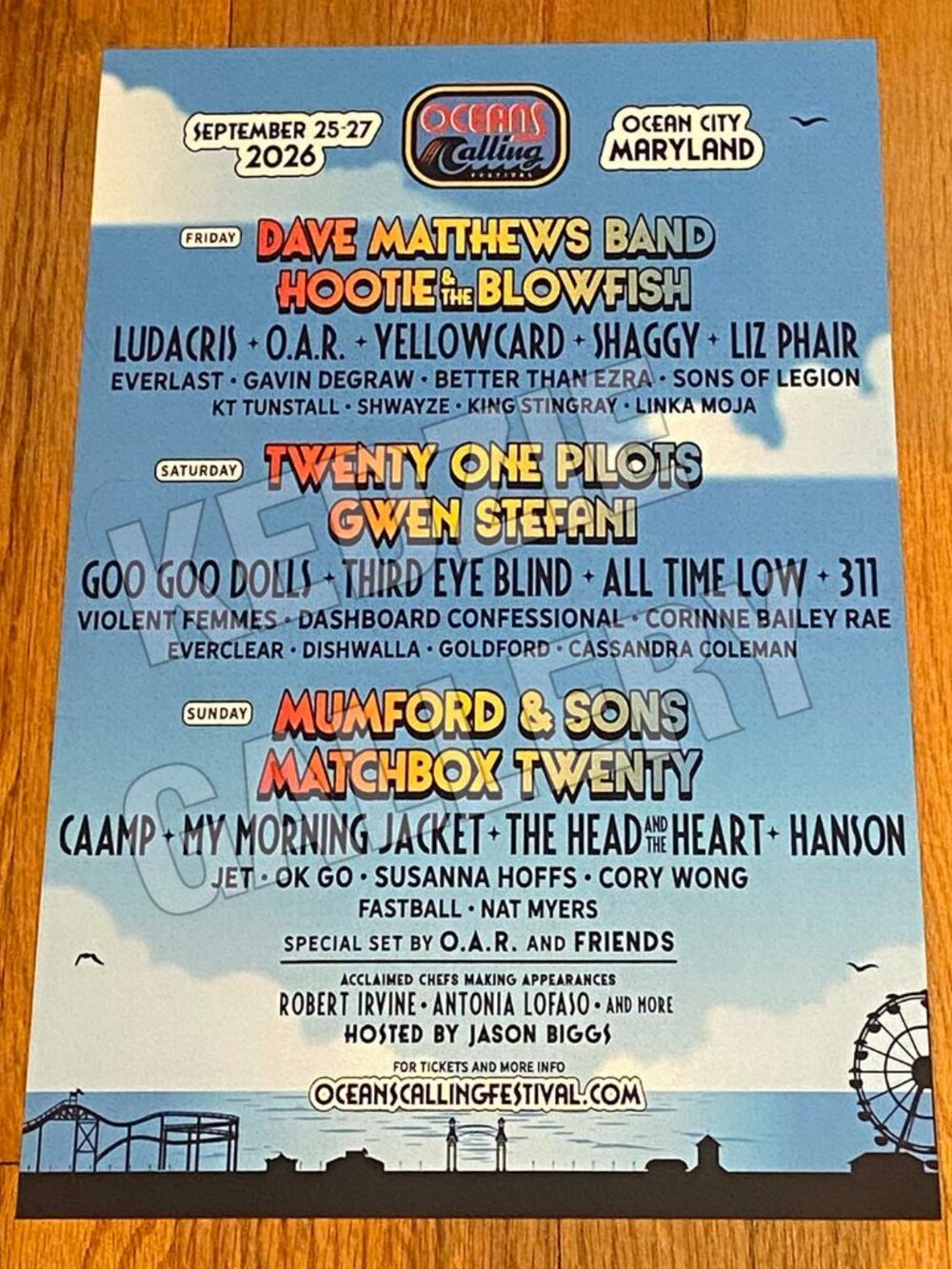 Oceans Calling 2026 Dave Matthews Twenty One Pilots Mumford & Sons Promo Poster